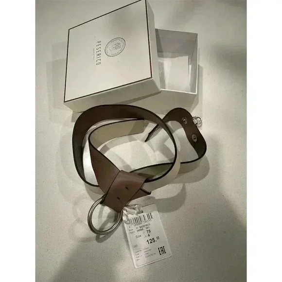 Peserico Women's Brown Leather Belt with Metal Circle Buckle - Picture 1 of 4